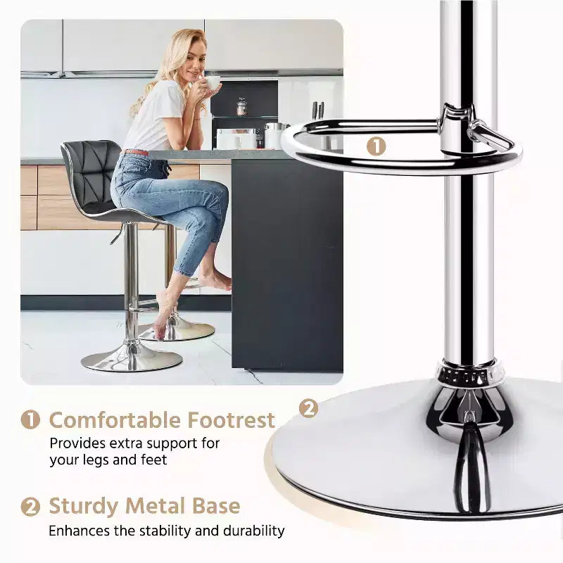 2 tabourets de bar pivotants à hauteur réglable en similicuir et rembourrés