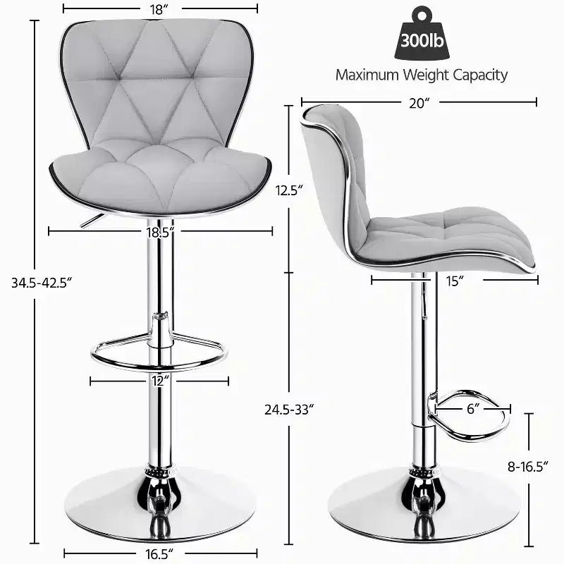 2 tabourets de bar pivotants à hauteur réglable en similicuir et rembourrés