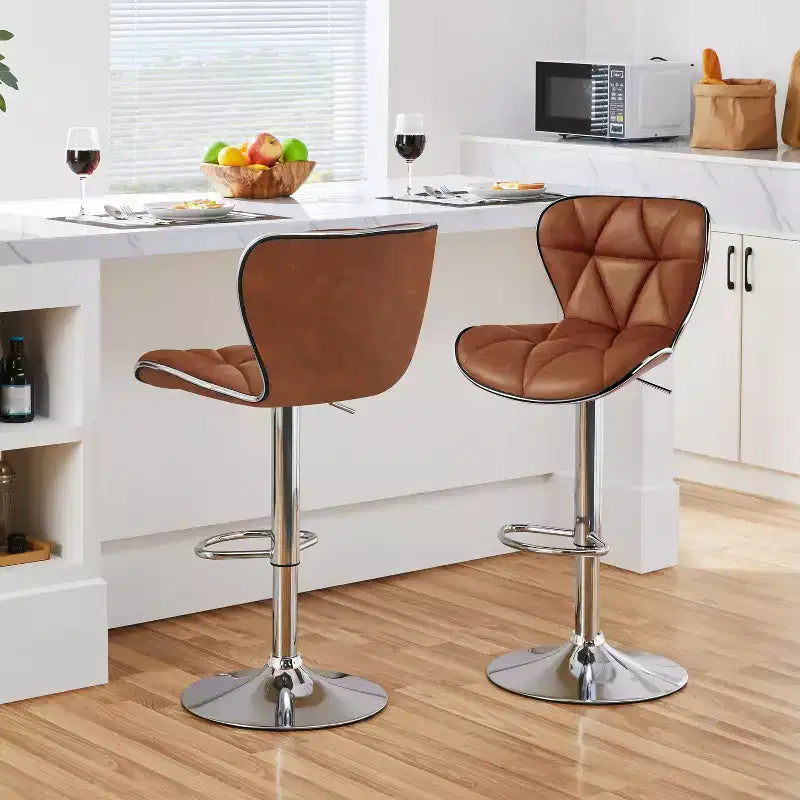 2 tabourets de bar pivotants à hauteur réglable en similicuir et rembourrés