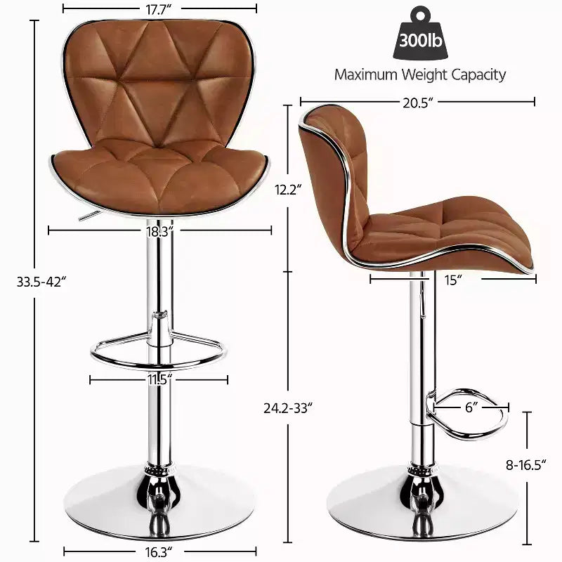 2 tabourets de bar pivotants à hauteur réglable en similicuir et rembourrés