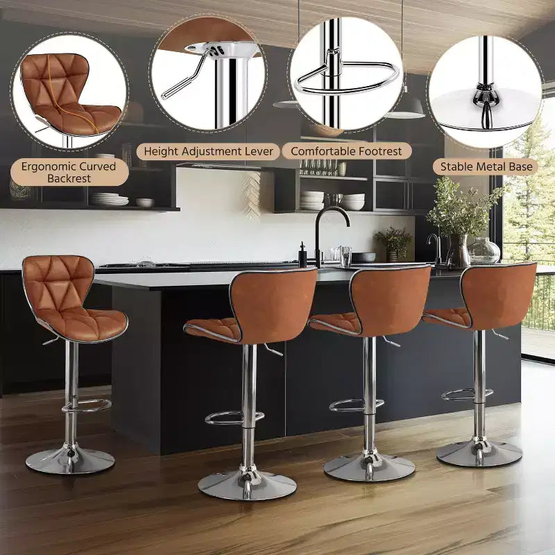 2 tabourets de bar pivotants à hauteur réglable en similicuir et rembourrés