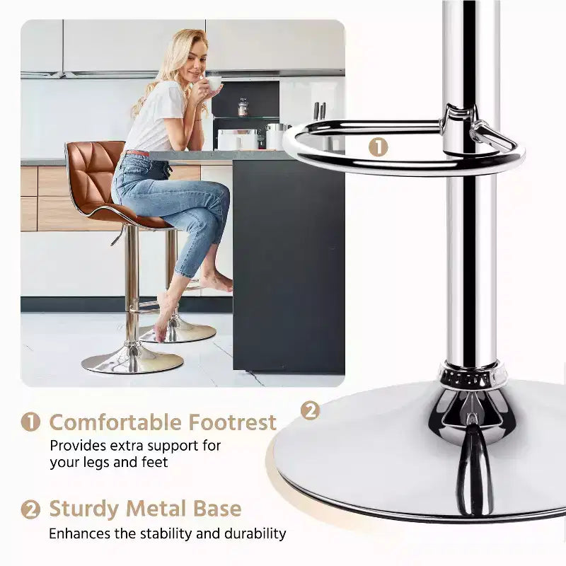 2 tabourets de bar pivotants à hauteur réglable en similicuir et rembourrés