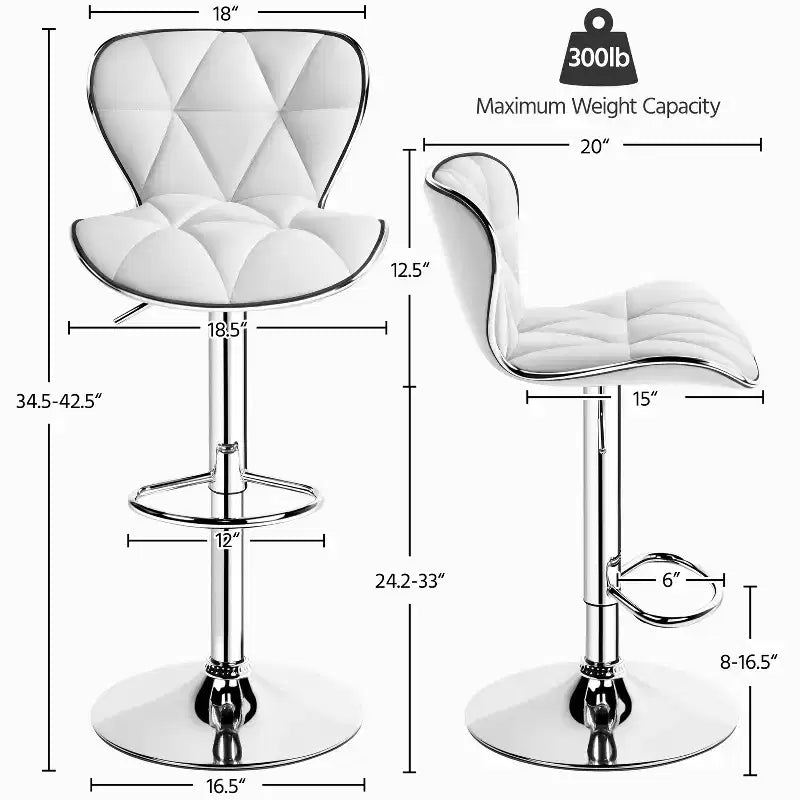 2 tabourets de bar pivotants à hauteur réglable en similicuir et rembourrés