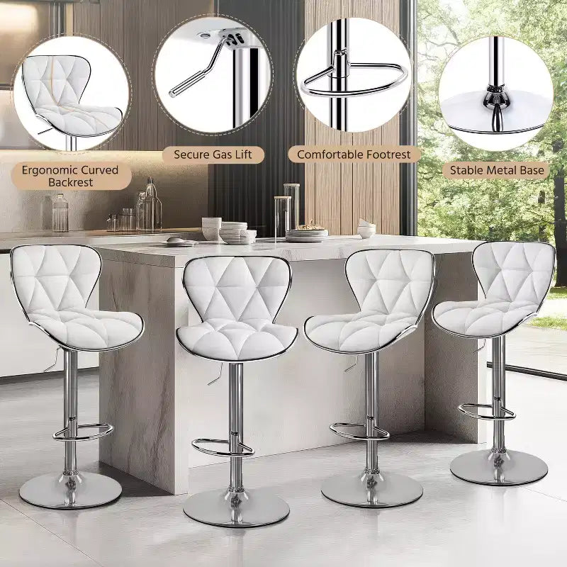 2 tabourets de bar pivotants à hauteur réglable en similicuir et rembourrés