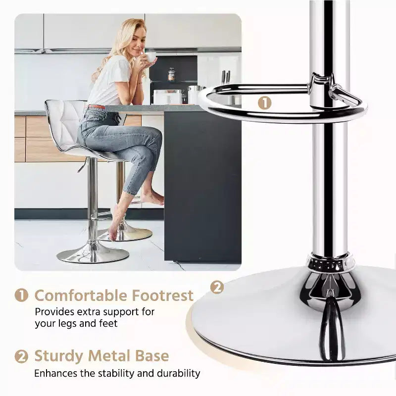 2 tabourets de bar pivotants à hauteur réglable en similicuir et rembourrés