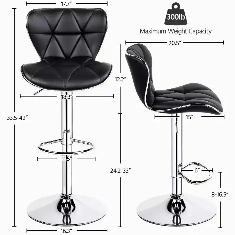 2 tabourets de bar pivotants à hauteur réglable en similicuir et rembourrés