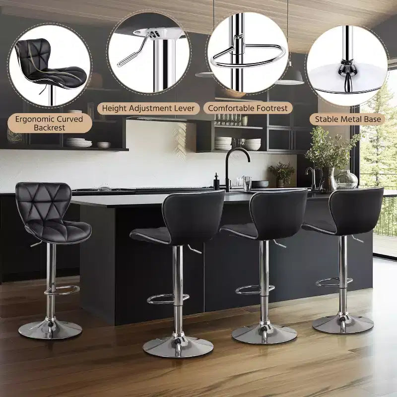 2 tabourets de bar pivotants à hauteur réglable en similicuir et rembourrés