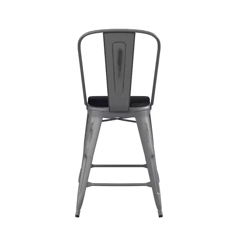 Tabouret de comptoir intérieur Lincoln de 61 cm de haut avec dossier et assise en bois de polyrésine