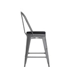 Tabouret de comptoir intérieur Lincoln de 61 cm de haut avec dossier et assise en bois de polyrésine