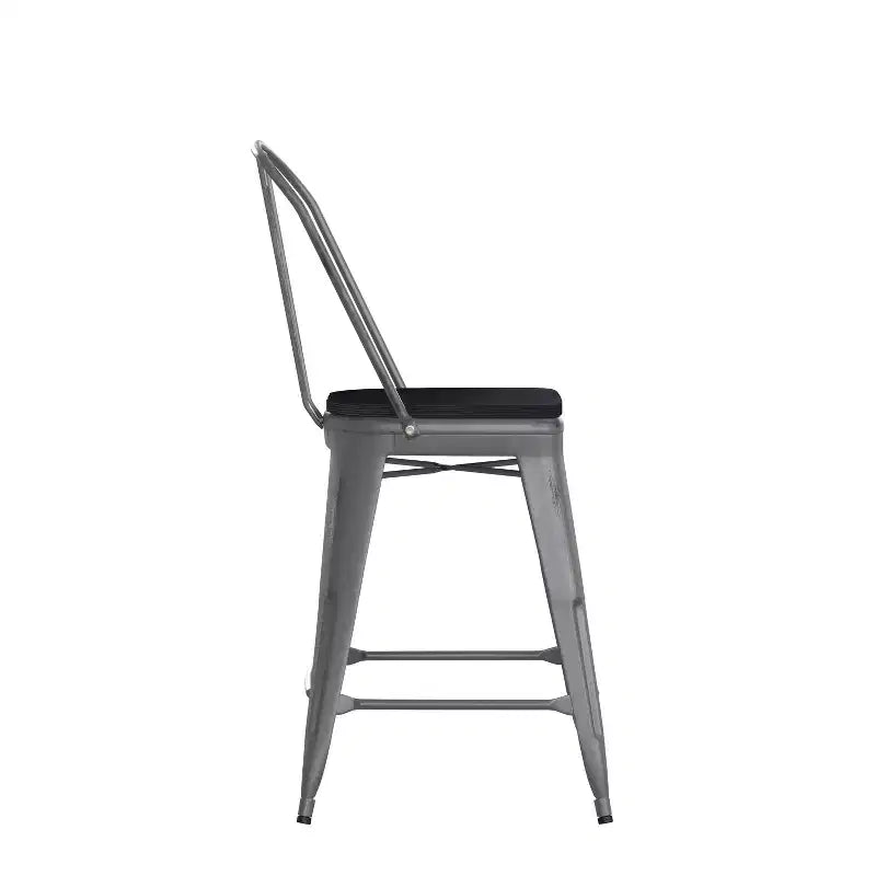Tabouret de comptoir intérieur Lincoln de 61 cm de haut avec dossier et assise en bois de polyrésine
