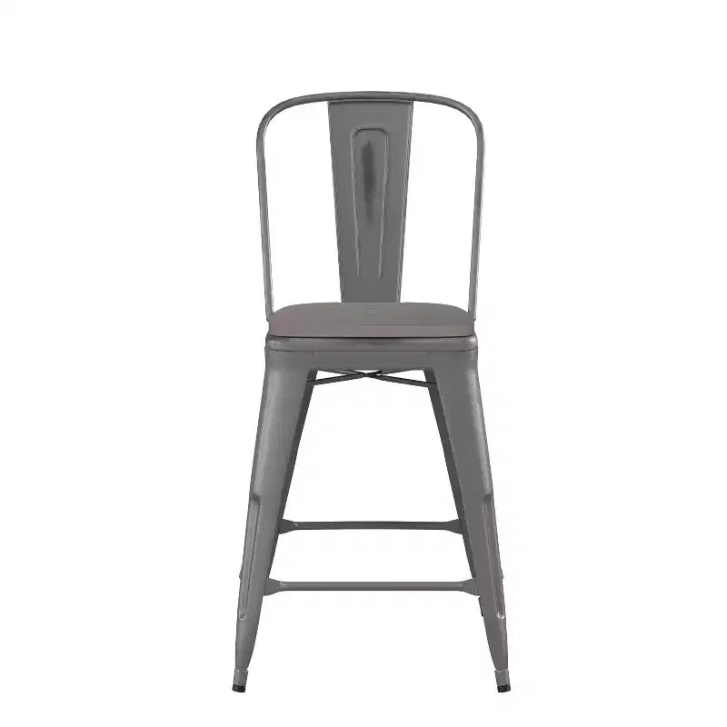 Tabouret de comptoir intérieur Lincoln de 61 cm de haut avec dossier et assise en bois de polyrésine
