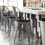 Tabouret de comptoir intérieur Lincoln de 61 cm de haut avec dossier et assise en bois de polyrésine