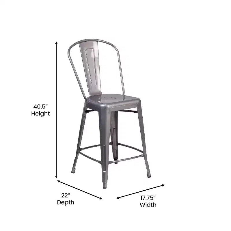Tabouret de comptoir intérieur Lincoln de 61 cm de haut avec dossier et assise en bois de polyrésine