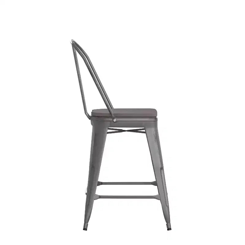 Tabouret de comptoir intérieur Lincoln de 61 cm de haut avec dossier et assise en bois de polyrésine