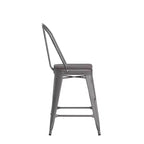 Tabouret de comptoir intérieur Lincoln de 61 cm de haut avec dossier et assise en bois de polyrésine