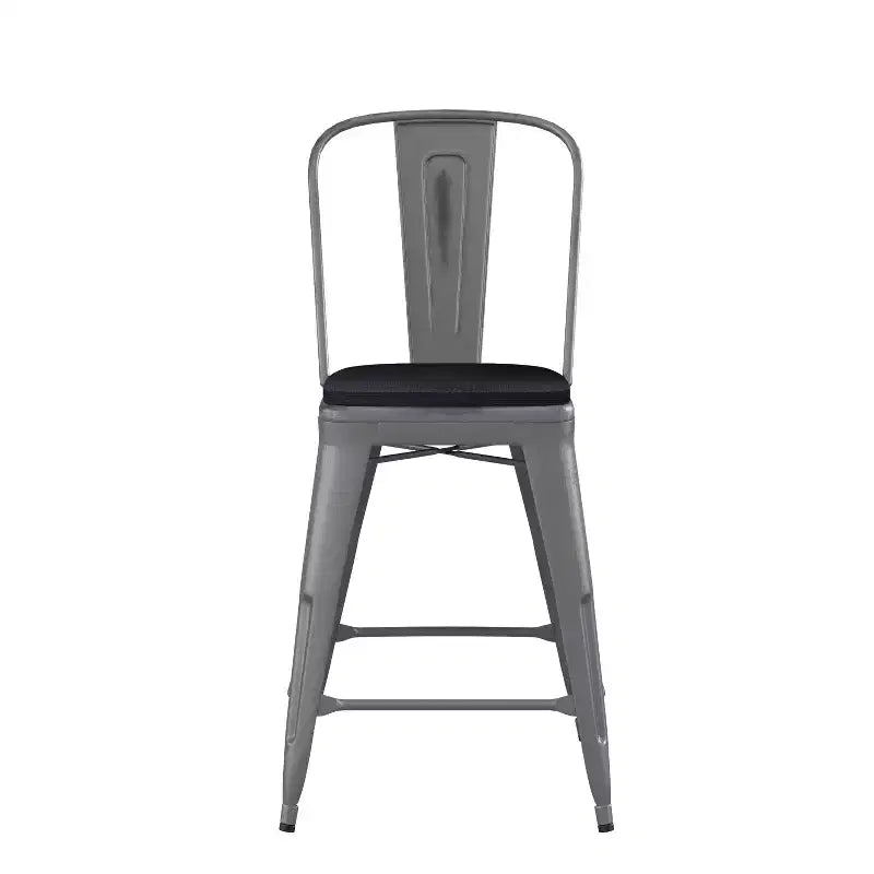 Tabouret de comptoir intérieur Lincoln de 61 cm de haut avec dossier et assise en bois de polyrésine
