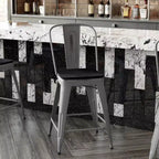 Tabouret de comptoir intérieur Lincoln de 61 cm de haut avec dossier et assise en bois de polyrésine