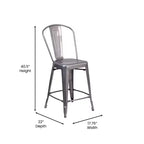 Tabouret de comptoir intérieur Lincoln de 61 cm de haut avec dossier et assise en bois de polyrésine