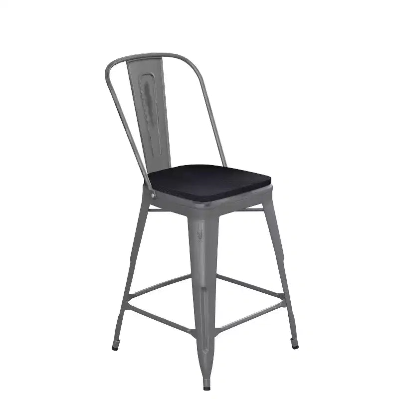 Tabouret de comptoir intérieur Lincoln de 61 cm de haut avec dossier et assise en bois de polyrésine