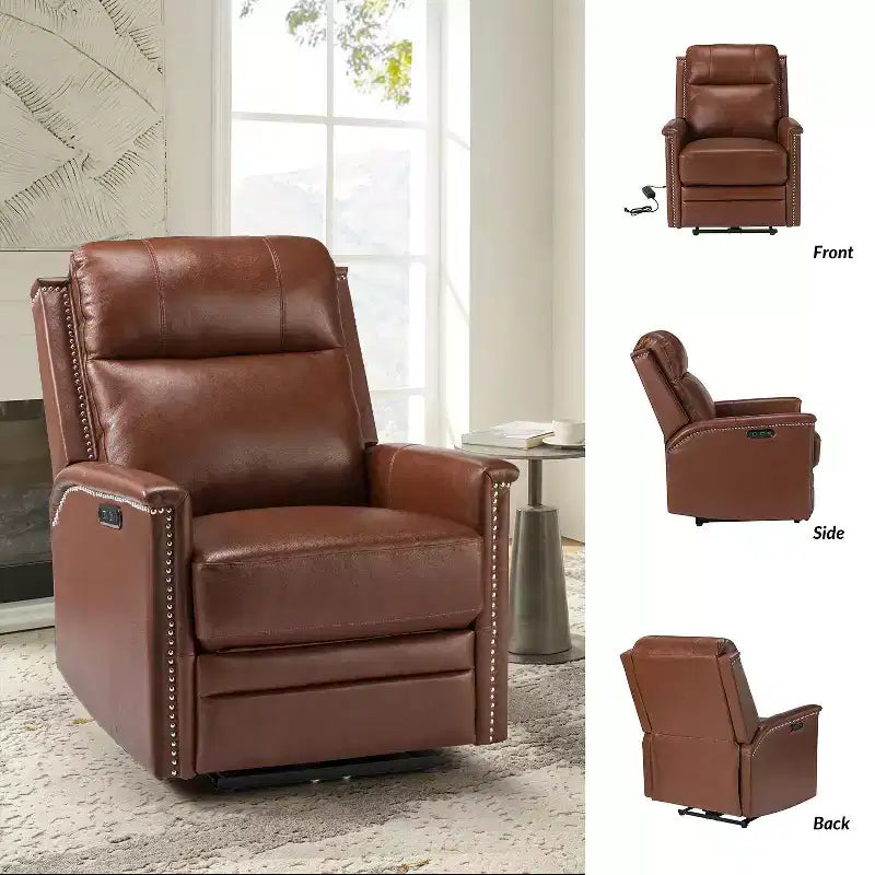 Fauteuil inclinable électrique Ottfried en cuir véritable