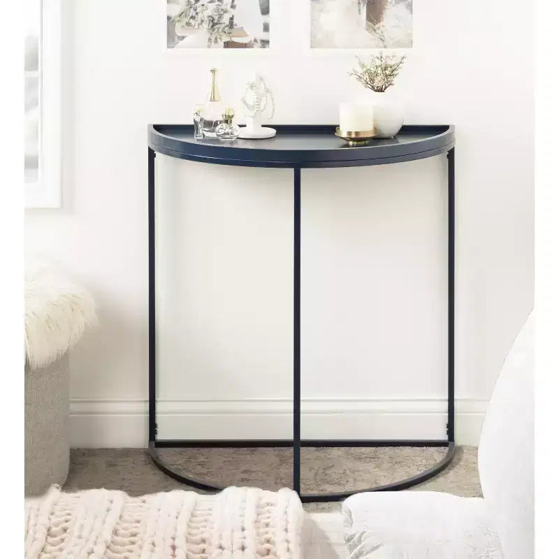 Console demi-lune Dorrah, 28x14x30, Bleu marine