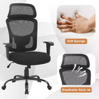 Chaise de bureau grande taille en maille avec support lombaire et appui-tête réglable, noire