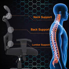 Chaise de bureau grande taille en maille avec support lombaire et appui-tête réglable, noire