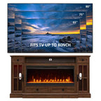 Meuble TV cheminée de 70 pouces pour téléviseur de 80 pouces, meuble TV de style ferme avec porte et tiroirs