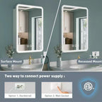 Armoire à pharmacie éclairée par LED, armoire de toilette encastrée ou murale avec miroir, anti-buée, intensité variable, 3 modes d'éclairage, fonction mémoire