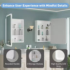 Armoire à pharmacie éclairée par LED, armoire de toilette encastrée ou murale avec miroir, anti-buée, intensité variable, 3 modes d'éclairage, fonction mémoire