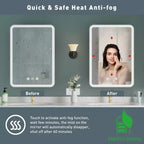 Armoire à pharmacie éclairée par LED, armoire de toilette encastrée ou murale avec miroir, anti-buée, intensité variable, 3 modes d'éclairage, fonction mémoire