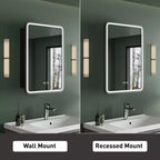 Armoire à pharmacie éclairée par LED, armoire de toilette encastrée ou murale avec miroir, anti-buée, intensité variable, 3 modes d'éclairage, fonction mémoire