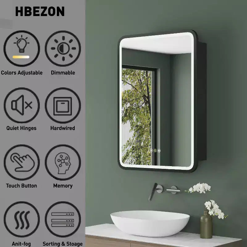 Armoire à pharmacie éclairée par LED, armoire de toilette encastrée ou murale avec miroir, anti-buée, intensité variable, 3 modes d'éclairage, fonction mémoire