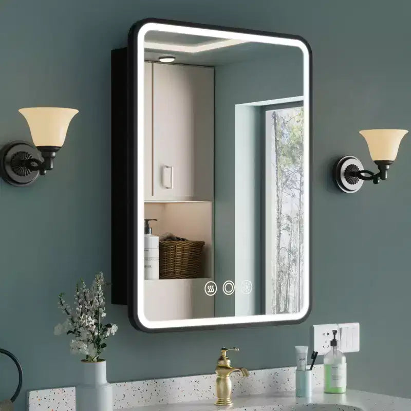 Armoire à pharmacie éclairée par LED, armoire de toilette encastrée ou murale avec miroir, anti-buée, intensité variable, 3 modes d'éclairage, fonction mémoire
