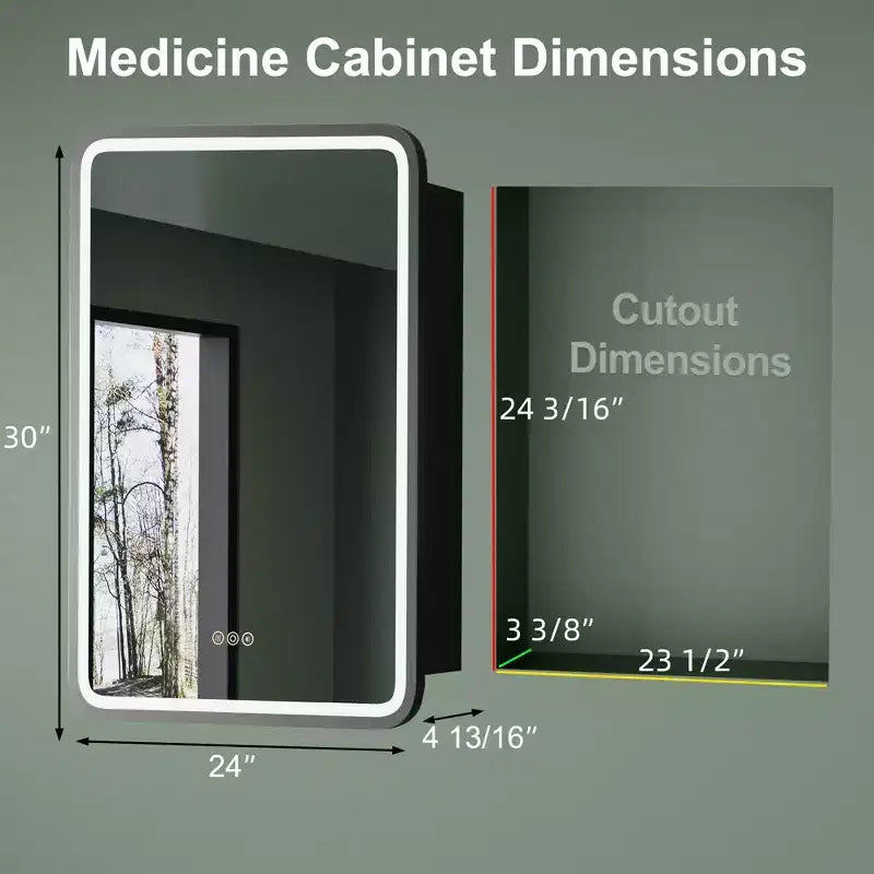 Armoire à pharmacie éclairée par LED, armoire de toilette encastrée ou murale avec miroir, anti-buée, intensité variable, 3 modes d'éclairage, fonction mémoire