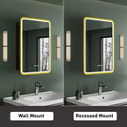 Armoire à pharmacie éclairée par LED, armoire de toilette encastrée ou murale avec miroir, anti-buée, intensité variable, 3 modes d'éclairage, fonction mémoire