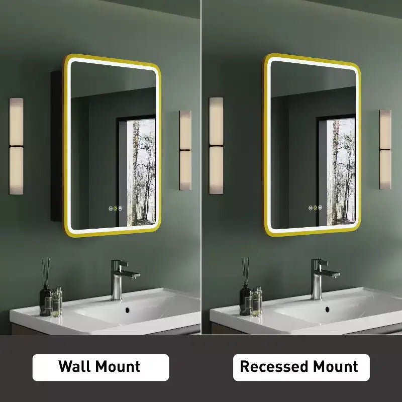 Armoire à pharmacie éclairée par LED, armoire de toilette encastrée ou murale avec miroir, anti-buée, intensité variable, 3 modes d'éclairage, fonction mémoire