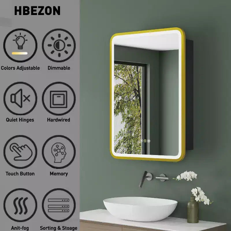 Armoire à pharmacie éclairée par LED, armoire de toilette encastrée ou murale avec miroir, anti-buée, intensité variable, 3 modes d'éclairage, fonction mémoire