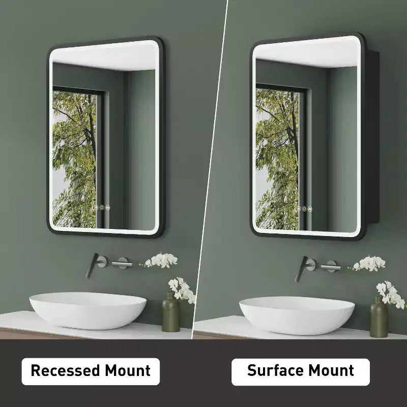 Armoire à pharmacie éclairée par LED, armoire de toilette encastrée ou murale avec miroir, anti-buée, intensité variable, 3 modes d'éclairage, fonction mémoire