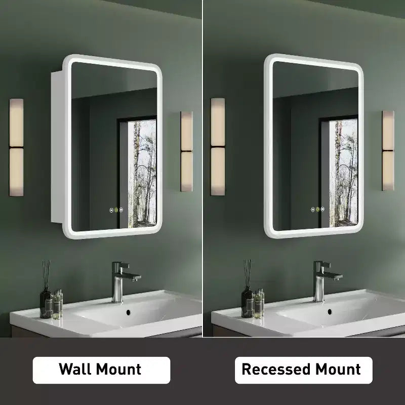 Armoire à pharmacie éclairée par LED, armoire de toilette encastrée ou murale avec miroir, anti-buée, intensité variable, 3 modes d'éclairage, fonction mémoire