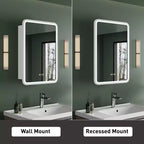 Armoire à pharmacie éclairée par LED, armoire de toilette encastrée ou murale avec miroir, anti-buée, intensité variable, 3 modes d'éclairage, fonction mémoire
