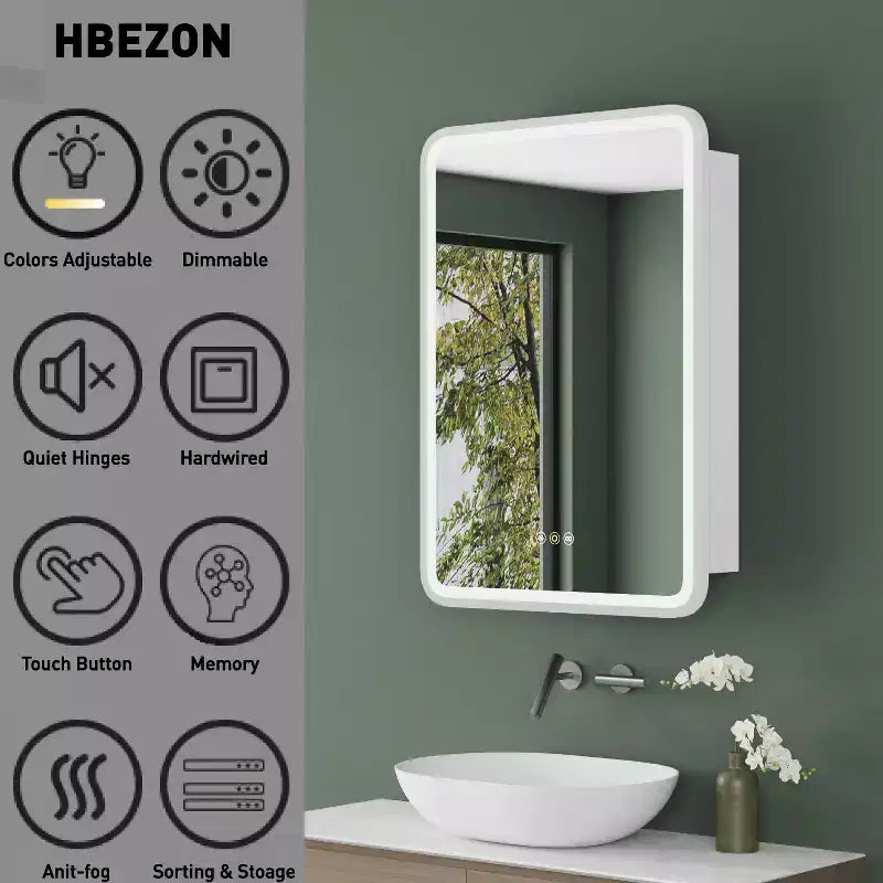 Armoire à pharmacie éclairée par LED, armoire de toilette encastrée ou murale avec miroir, anti-buée, intensité variable, 3 modes d'éclairage, fonction mémoire