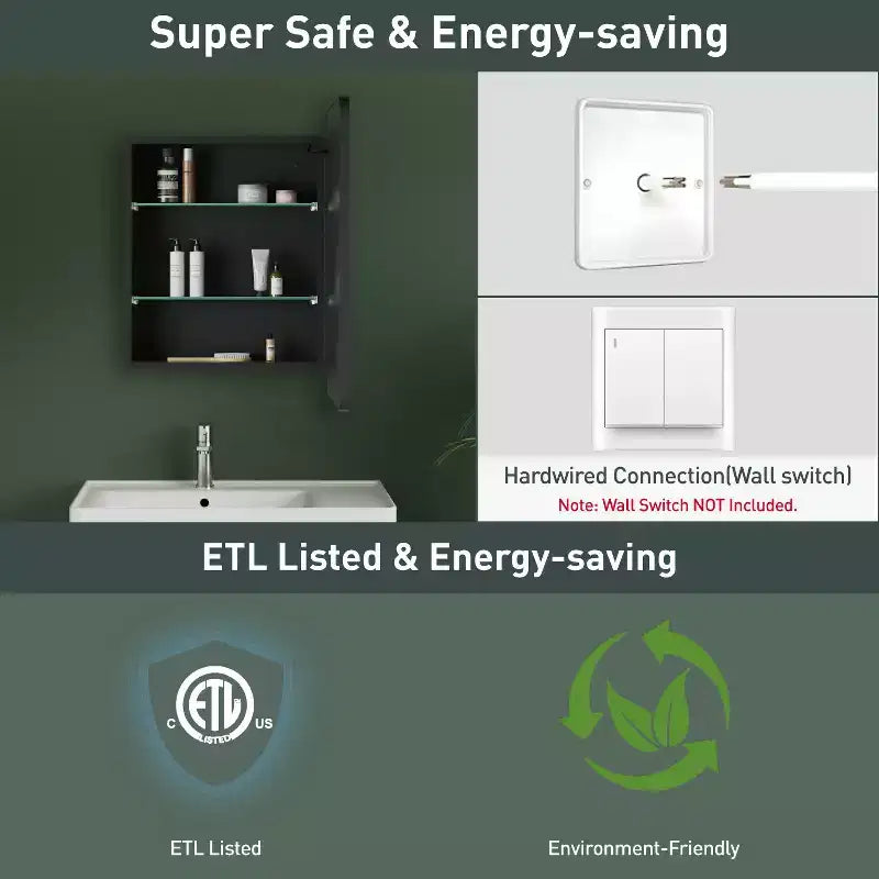 Armoire à pharmacie éclairée par LED, armoire de toilette encastrée ou murale avec miroir, anti-buée, intensité variable, 3 modes d'éclairage, fonction mémoire