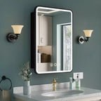 Armoire à pharmacie éclairée par LED, armoire de toilette encastrée ou murale avec miroir, anti-buée, intensité variable, 3 modes d'éclairage, fonction mémoire