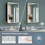 Armoire à pharmacie éclairée par LED, armoire de toilette encastrée ou murale avec miroir, anti-buée, intensité variable, 3 modes d'éclairage, fonction mémoire