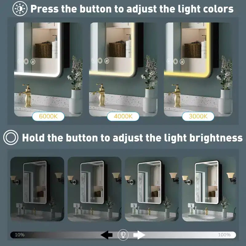 Armoire à pharmacie éclairée par LED, armoire de toilette encastrée ou murale avec miroir, anti-buée, intensité variable, 3 modes d'éclairage, fonction mémoire