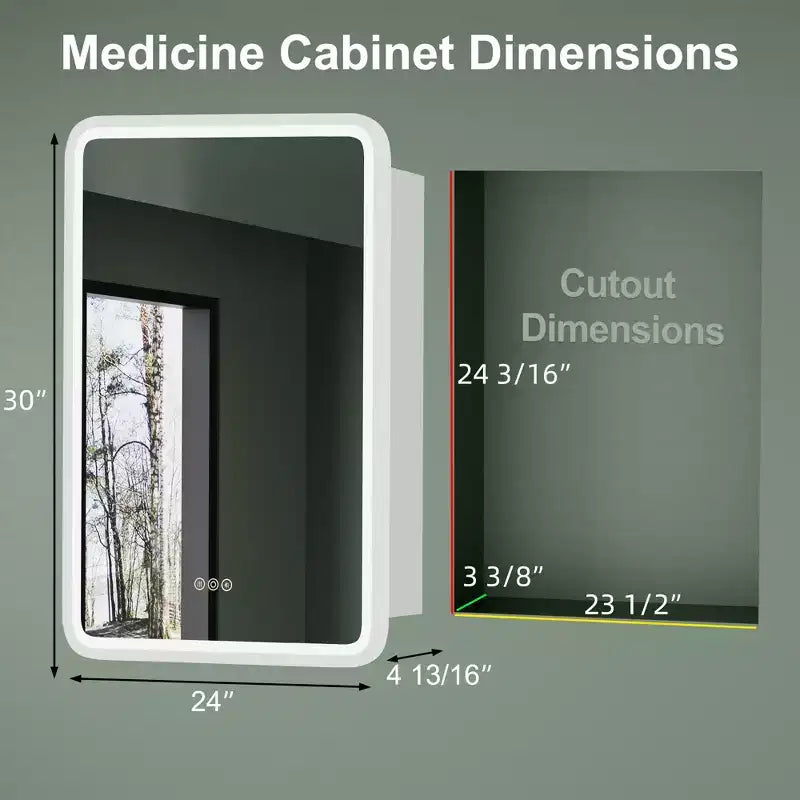 Armoire à pharmacie éclairée par LED, armoire de toilette encastrée ou murale avec miroir, anti-buée, intensité variable, 3 modes d'éclairage, fonction mémoire