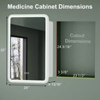 Armoire à pharmacie éclairée par LED, armoire de toilette encastrée ou murale avec miroir, anti-buée, intensité variable, 3 modes d'éclairage, fonction mémoire