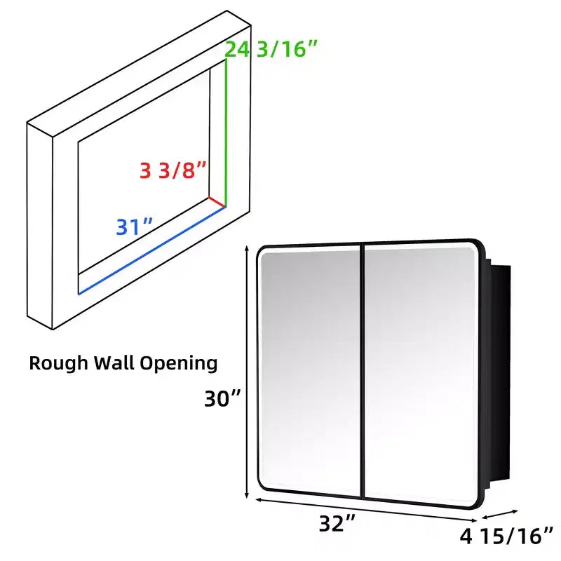 Armoire à pharmacie éclairée par LED, armoire de toilette encastrée ou murale avec miroir, anti-buée, intensité variable, 3 modes d'éclairage, fonction mémoire