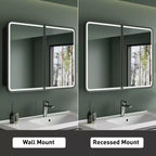 Armoire à pharmacie éclairée par LED, armoire de toilette encastrée ou murale avec miroir, anti-buée, intensité variable, 3 modes d'éclairage, fonction mémoire